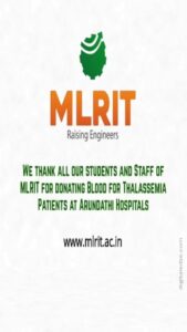 Read more about the article Kudos to all the students & staff of MLRIT for your generous act – “Donating blo…